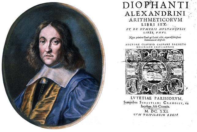 Pjeras de Ferma (1601-1665) ir Diofanto „Aritmetikos“ leidinys, kurio paraštėse jis rašė pastabas